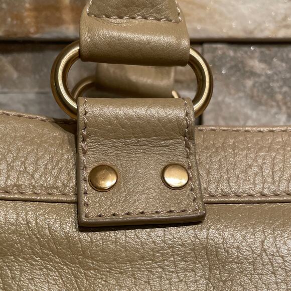 MAXX New York Pebbled Leather Satchel | Tan Neutral Gold Shoulder Leopard Tote - Picture 8 of 13